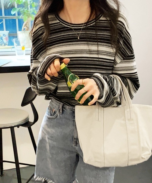Miniministore(ミニミニストア)の「Tシャツ 韓国風 カットソートップス春秋(Tシャツ/カットソー・レディース・ピンク/ブラック/ブルー/カーキ・FREE)」の10枚目の写真