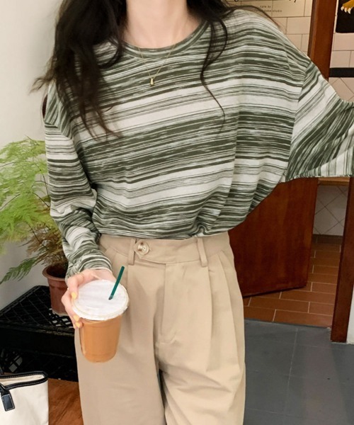 Miniministore(ミニミニストア)の「Tシャツ 韓国風 カットソートップス春秋(Tシャツ/カットソー・レディース・ピンク/ブラック/ブルー/カーキ・FREE)」の12枚目の写真