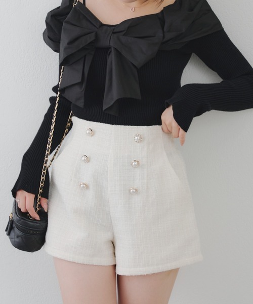 リラクス　ツイード　ショートパンツ　36 セール】【セットアップ対応】金釦ツイードショートパンツ（その他