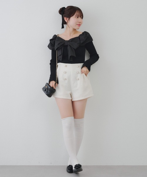 continuer de NICE CLAUP（コンティニューデナイスクラップ）の「【セットアップ対応】金釦ツイードショートパンツ（その他パンツ・レディース・その他1/アイボリー/ブラック・FREE）」の11枚目の写真