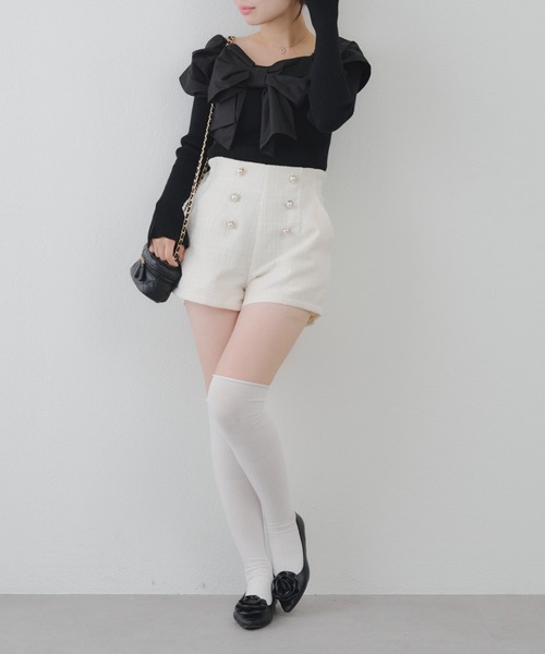continuer de NICE CLAUP（コンティニューデナイスクラップ）の「【セットアップ対応】金釦ツイードショートパンツ（その他パンツ・レディース・その他1/アイボリー/ブラック・FREE）」の12枚目の写真