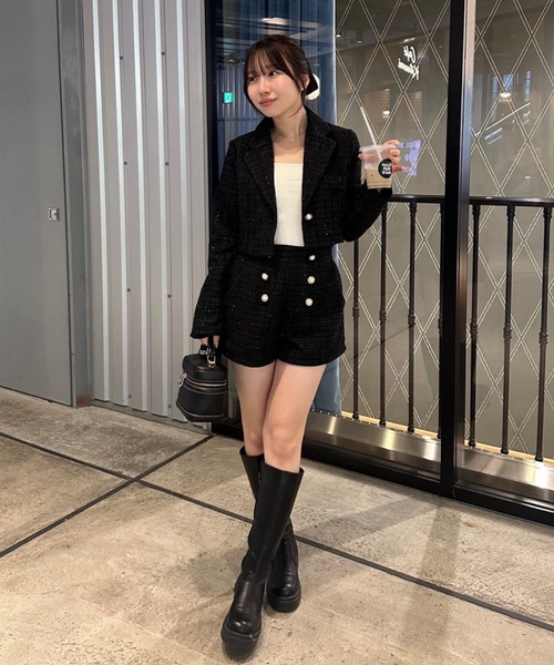 continuer de NICE CLAUP（コンティニューデナイスクラップ）の「【セットアップ対応】金釦ツイードショートパンツ（その他パンツ・レディース・その他1/アイボリー/ブラック・FREE）」の4枚目の写真