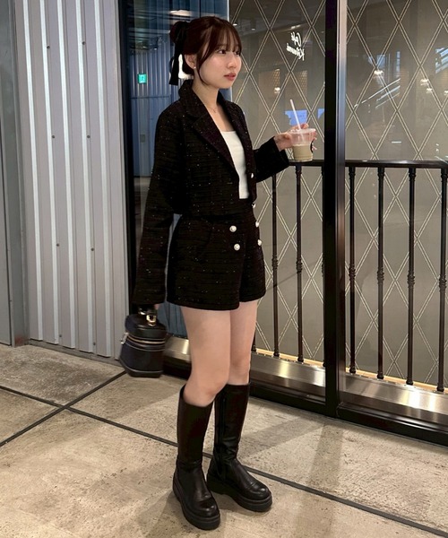 continuer de NICE CLAUP（コンティニューデナイスクラップ）の「【セットアップ対応】金釦ツイードショートパンツ（その他パンツ・レディース・その他1/アイボリー/ブラック・FREE）」の5枚目の写真