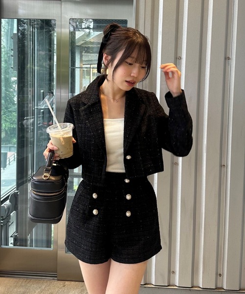 continuer de NICE CLAUP（コンティニューデナイスクラップ）の「【セットアップ対応】金釦ツイードショートパンツ（その他パンツ・レディース・その他1/アイボリー/ブラック・FREE）」の6枚目の写真