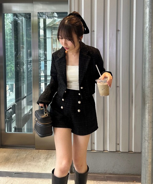 continuer de NICE CLAUP（コンティニューデナイスクラップ）の「【セットアップ対応】金釦ツイードショートパンツ（その他パンツ・レディース・その他1/アイボリー/ブラック・FREE）」の7枚目の写真