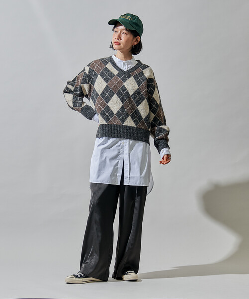 FREAK'S STORE（フリークスストア）の「アーガイルVネックニット（ニット/セーター・レディース・ネイビー/チャコール/ワインレッド・ﾌﾘ-）」の14枚目の写真