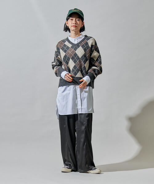 FREAK'S STORE（フリークスストア）の「アーガイルVネックニット（ニット/セーター・レディース・ネイビー/チャコール/ワインレッド・ﾌﾘ-）」の9枚目の写真