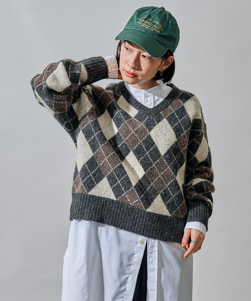 FREAK'S STORE（フリークスストア）の「アーガイルVネックニット（ニット/セーター・レディース・ネイビー/チャコール/ワインレッド・ﾌﾘ-）」の17枚目の写真