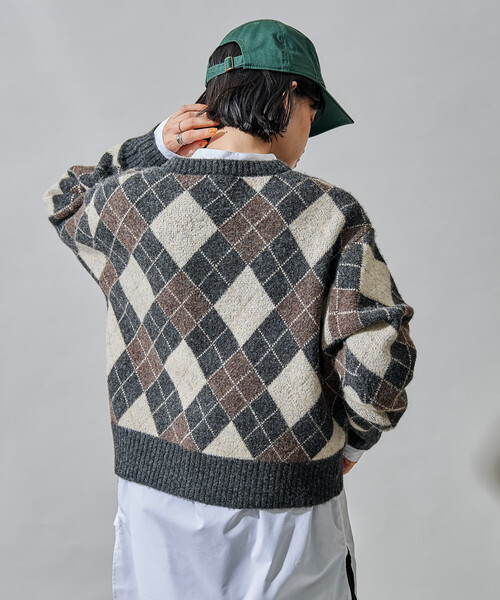 FREAK'S STORE（フリークスストア）の「アーガイルVネックニット（ニット/セーター・レディース・ネイビー/チャコール/ワインレッド・ﾌﾘ-）」の22枚目の写真