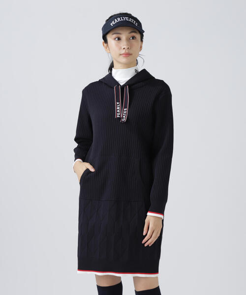 超美品☆PEARLY GATES ポリエステルアーンmmフーディニットワンピース PEARLY GATES】ポリエステルヤーンmmフーディニットワンピース 【公式