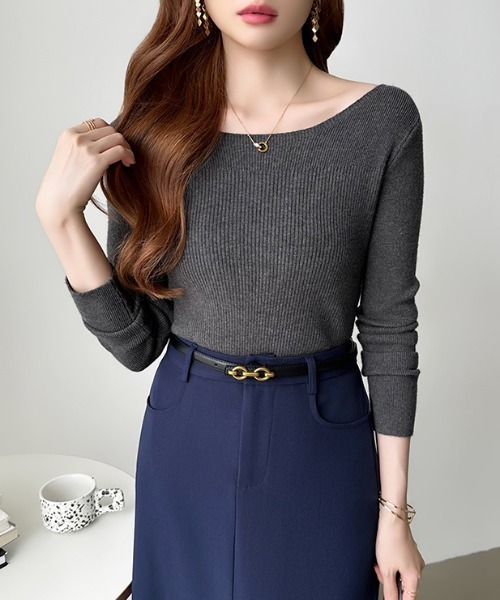 セール】デコルテ美人 ボートネックニット リブニット レイヤード