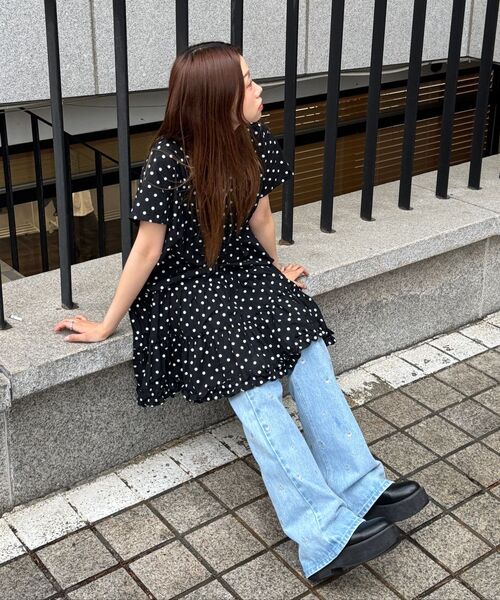 RONRON(ロンロン)の「FRILL SHORT SLEEVE ONEPIECE DRESS BLACK WHITE DOT(ワンピース・レディース・その他・FREE)」の6枚目の写真