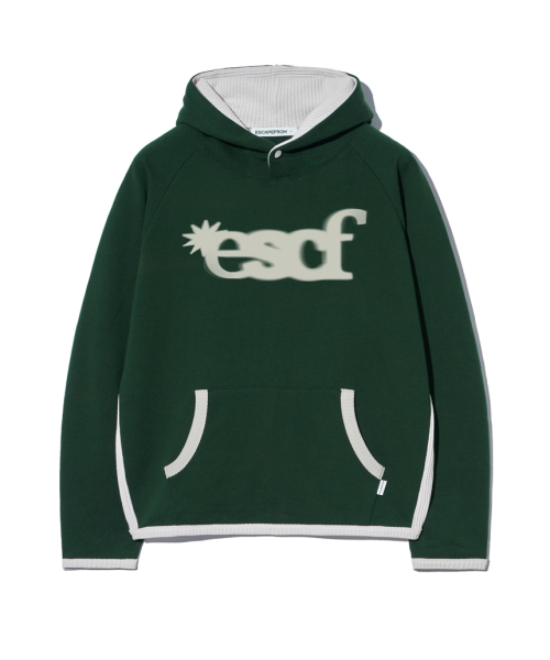 セール】スプレッドタイポロゴプリントワッフルフードパーカーグリーン