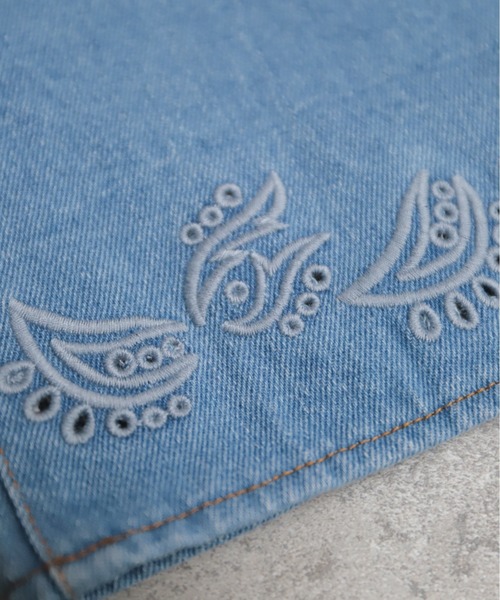 カットワーク刺繍デニム タックワイドパンツ | NOMBRE IMPAIR