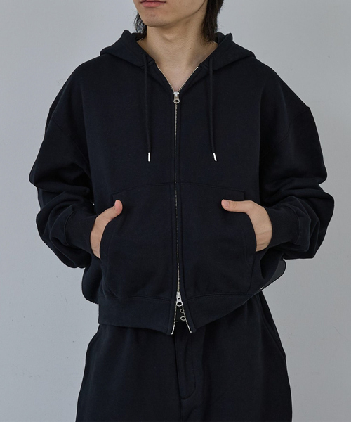 セール】CROPPED DOUBLE-ZIP SWEAT HOODIE / クロップドダブルジップ 