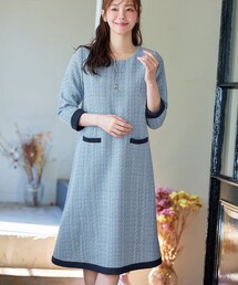 パールサス付ツイードワンピース サックス パールサス付ツイードワンピース サックス