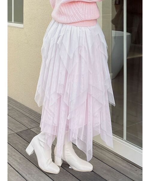 dazzlin(ダズリン)の「ヘムティアードチュールスカート(スカート・レディース・アイボリー/ピンク・SMALL/MEDIUM)」の2枚目の写真