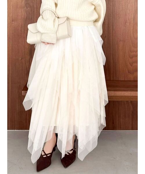 dazzlin(ダズリン)の「ヘムティアードチュールスカート(スカート・レディース・アイボリー/ピンク・SMALL/MEDIUM)」の1枚目の写真