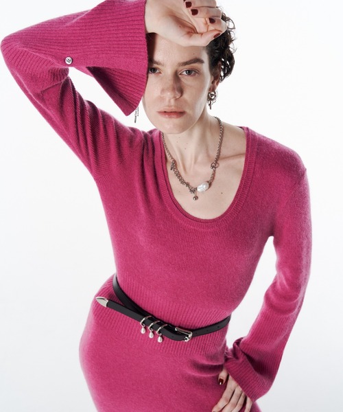 JOSE MOON（ジョゼムーン）の「SLIT KNIT DRESS/スリットニットドレス（ドレス・レディース・グレー/ブラック/サックスブルー/ピンク・FREE）」の13枚目の写真