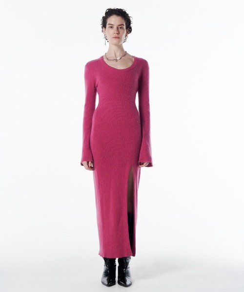 JOSE MOON（ジョゼムーン）の「SLIT KNIT DRESS/スリットニットドレス（ドレス・レディース・グレー/ブラック/サックスブルー/ピンク・FREE）」の6枚目の写真