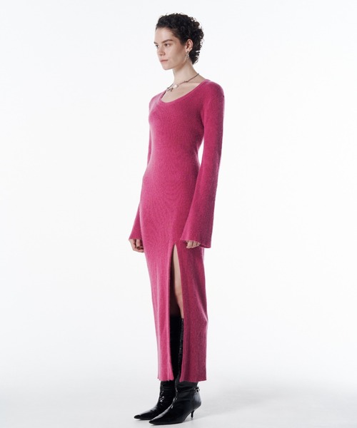 JOSE MOON（ジョゼムーン）の「SLIT KNIT DRESS/スリットニットドレス（ドレス・レディース・グレー/ブラック/サックスブルー/ピンク・FREE）」の7枚目の写真