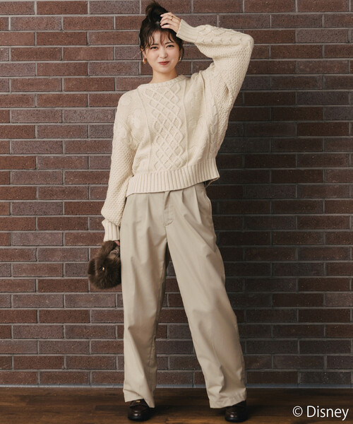 FREAK'S STORE（フリークスストア）の「限定展開 FREAK'S STORE×前田亜美/Disney/Mickey Mouse/ミッキーマウス/ケーブル ニット プルオーバー（ニット/セーター・レディース・ネイビー/ナチュラル・ﾌﾘ-）」の5枚目の写真