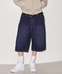 EMBOSSED DENIM HALF PANTS INDIGO
