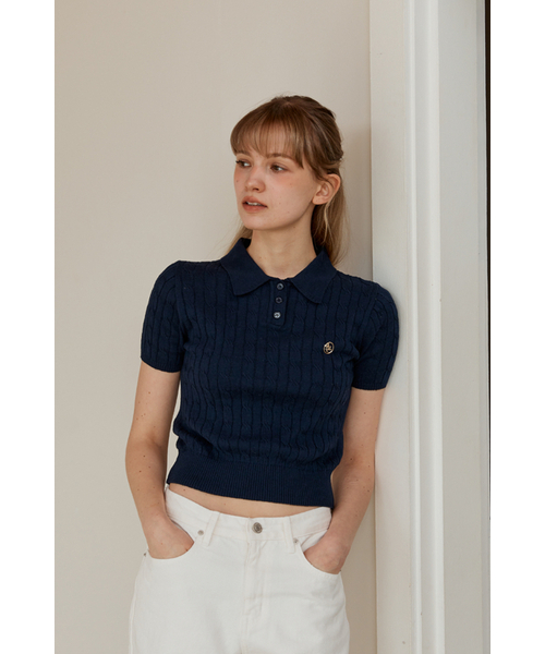 ANOETIC（アノエティック）の「ANC CABLE COLLAR KNIT_NAVY（ニット/セーター・レディース・ネイビー・FREE）」の2枚目の写真