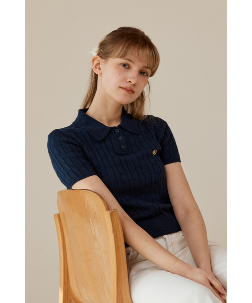 ANOETIC（アノエティック）の「ANC CABLE COLLAR KNIT_NAVY（ニット/セーター・レディース・ネイビー・FREE）」の4枚目の写真