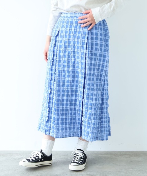 bulle de savon（ビュルデサボン）の「sheer check ボックスタック スカート（スカート・レディース・ブルー/グリーン・FREE）」の2枚目の写真