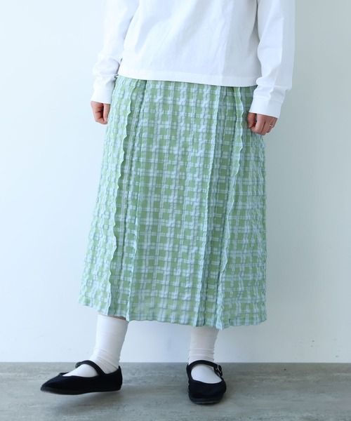 bulle de savon（ビュルデサボン）の「sheer check ボックスタック スカート（スカート・レディース・ブルー/グリーン・FREE）」の10枚目の写真