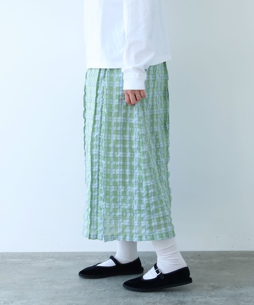 bulle de savon（ビュルデサボン）の「sheer check ボックスタック スカート（スカート・レディース・ブルー/グリーン・FREE）」の12枚目の写真