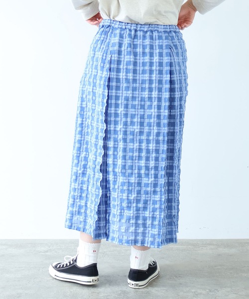 bulle de savon（ビュルデサボン）の「sheer check ボックスタック スカート（スカート・レディース・ブルー/グリーン・FREE）」の4枚目の写真