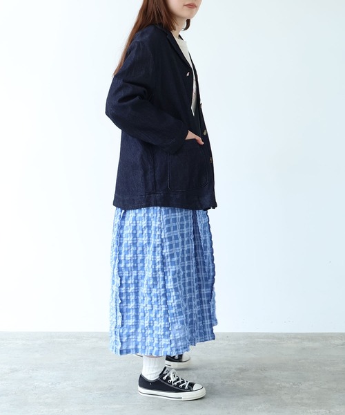 bulle de savon（ビュルデサボン）の「sheer check ボックスタック スカート（スカート・レディース・ブルー/グリーン・FREE）」の9枚目の写真
