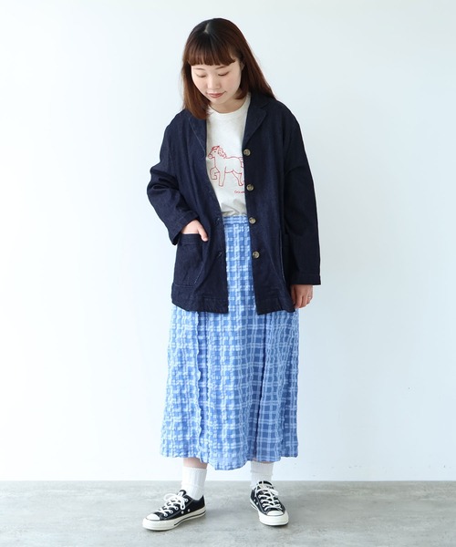 bulle de savon（ビュルデサボン）の「sheer check ボックスタック スカート（スカート・レディース・ブルー/グリーン・FREE）」の6枚目の写真