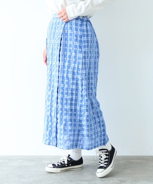 bulle de savon（ビュルデサボン）の「sheer check ボックスタック スカート（スカート・レディース・ブルー/グリーン・FREE）」の3枚目の写真