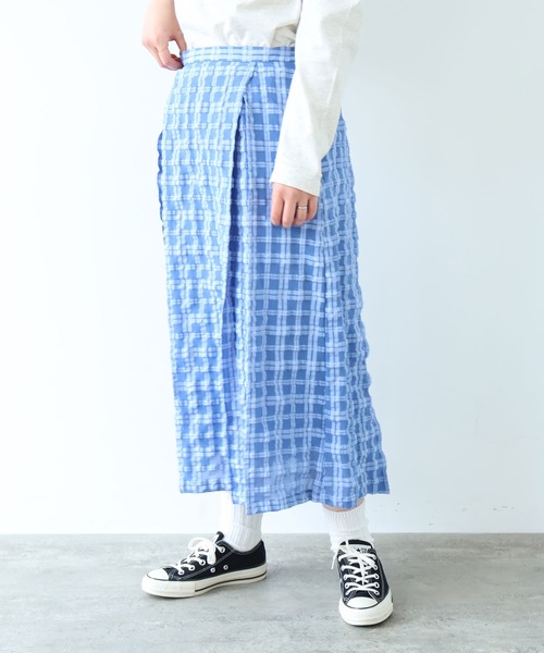 bulle de savon（ビュルデサボン）の「sheer check ボックスタック スカート（スカート・レディース・ブルー/グリーン・FREE）」の5枚目の写真