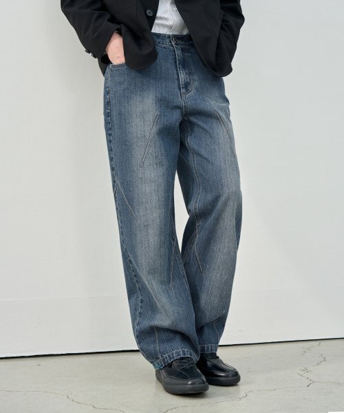 DRAW FIT（ドローフィット）の「イレギュラーラインデニムパンツ [ヴィンテージブルー]（デニムパンツ・メンズ・その他・MEDIUM/LARGE/X-LARGE）」の2枚目の写真