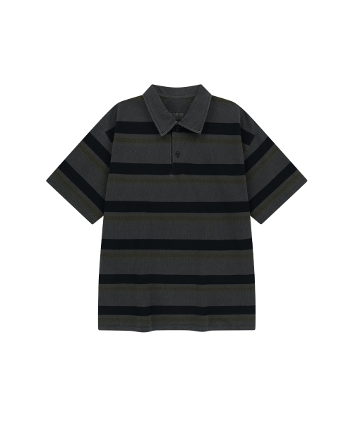 ENDOOR(エンドア)の「Vintage pk stripe 1/2 polo shirt (vtg gray)(シャツ/ブラウス・メンズ・チャコールグレー・1/2)」の2枚目の写真