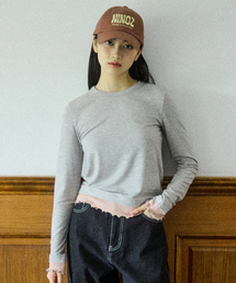 W STRIPE LAYERED T-SHIRT [LIGHT GRAY]