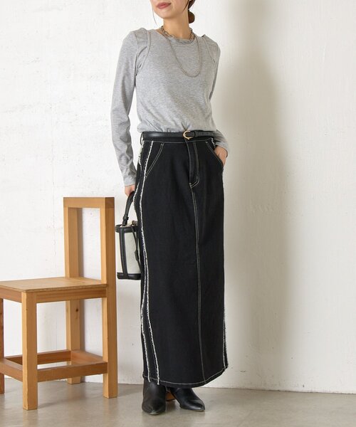 Jena espace merveilleux（ジェナ　エスパスメルヴェイユ）の「サイドフリンジデニムスカート（スカート・レディース・ブラック/ネイビー・FREE）」の20枚目の写真