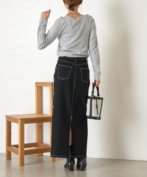 Jena espace merveilleux（ジェナ　エスパスメルヴェイユ）の「サイドフリンジデニムスカート（スカート・レディース・ブラック/ネイビー・FREE）」の22枚目の写真