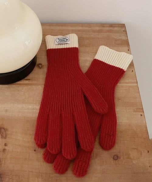 セール】バイカラーリブニット手袋（手袋）｜IRADOWL（アイラドール
