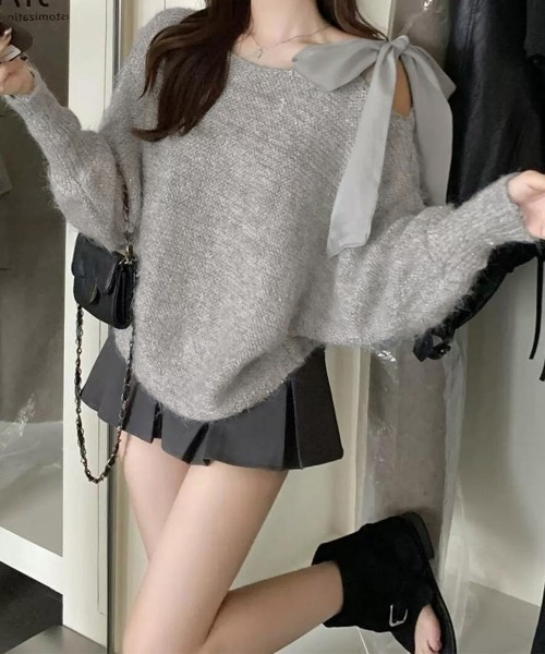 Miniministore(ミニミニストア)の「ラメシャギーニットオフショルダートップス(ニット/セーター・レディース・グレー/ピンク/アイボリー/ラベンダー・FREE)」の20枚目の写真