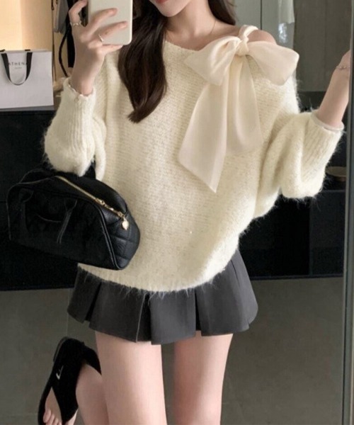 Miniministore(ミニミニストア)の「ラメシャギーニットオフショルダートップス(ニット/セーター・レディース・グレー/ピンク/アイボリー/ラベンダー・FREE)」の21枚目の写真