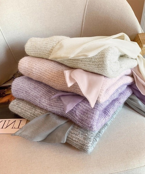 Miniministore(ミニミニストア)の「ラメシャギーニットオフショルダートップス(ニット/セーター・レディース・グレー/ピンク/アイボリー/ラベンダー・FREE)」の9枚目の写真