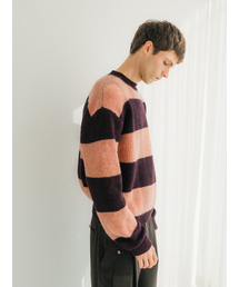 POKER FACE（ポーカーフェイス）の「BLOCK ROUND NECK KINT DEEP PEACH/BURGUNDY（ニット/セーター）」