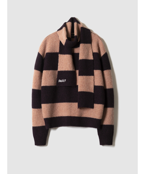 POKER FACE（ポーカーフェイス）の「BLOCK ROUND NECK KINT DEEP PEACH/BURGUNDY（ニット/セーター・メンズ・バーガンディー・46/48/50）」の2枚目の写真
