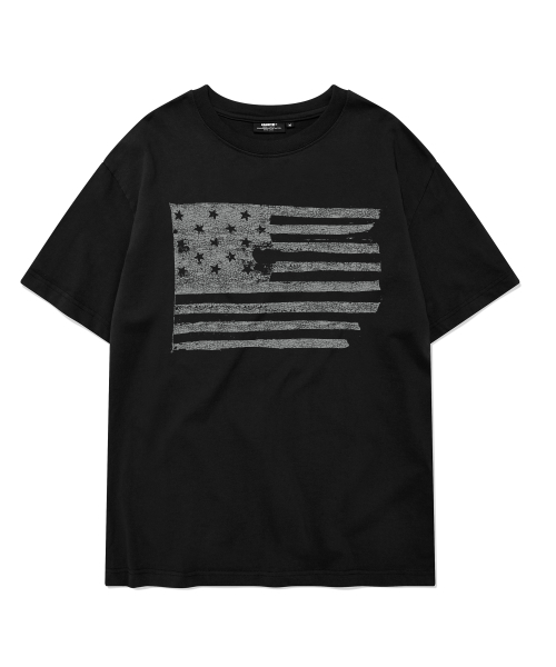 セール】星条旗柄半袖シャツ（ブラック）（Tシャツ/カットソー