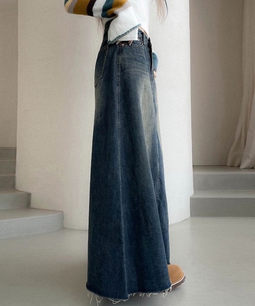 ヴィンテージウォッシュ デニムロングスカート（スカート）｜SHOUYO